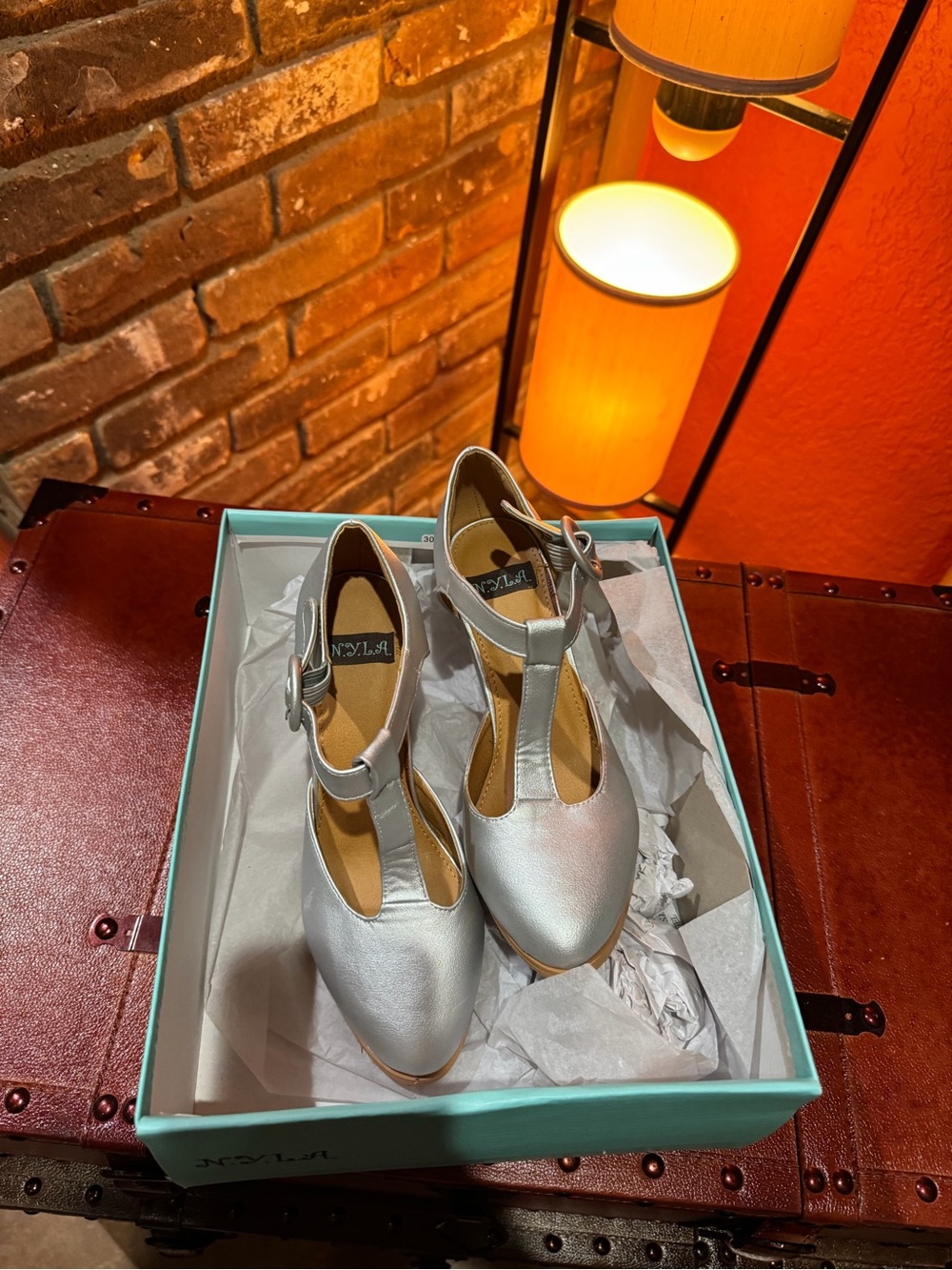 N.Y.L.A. Silver T-Strap Women's Heels